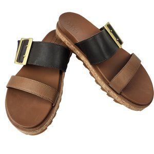 Sorel Roaming Slide Sandal Womens 7 Brown Leather Large Buckle NL4177-242